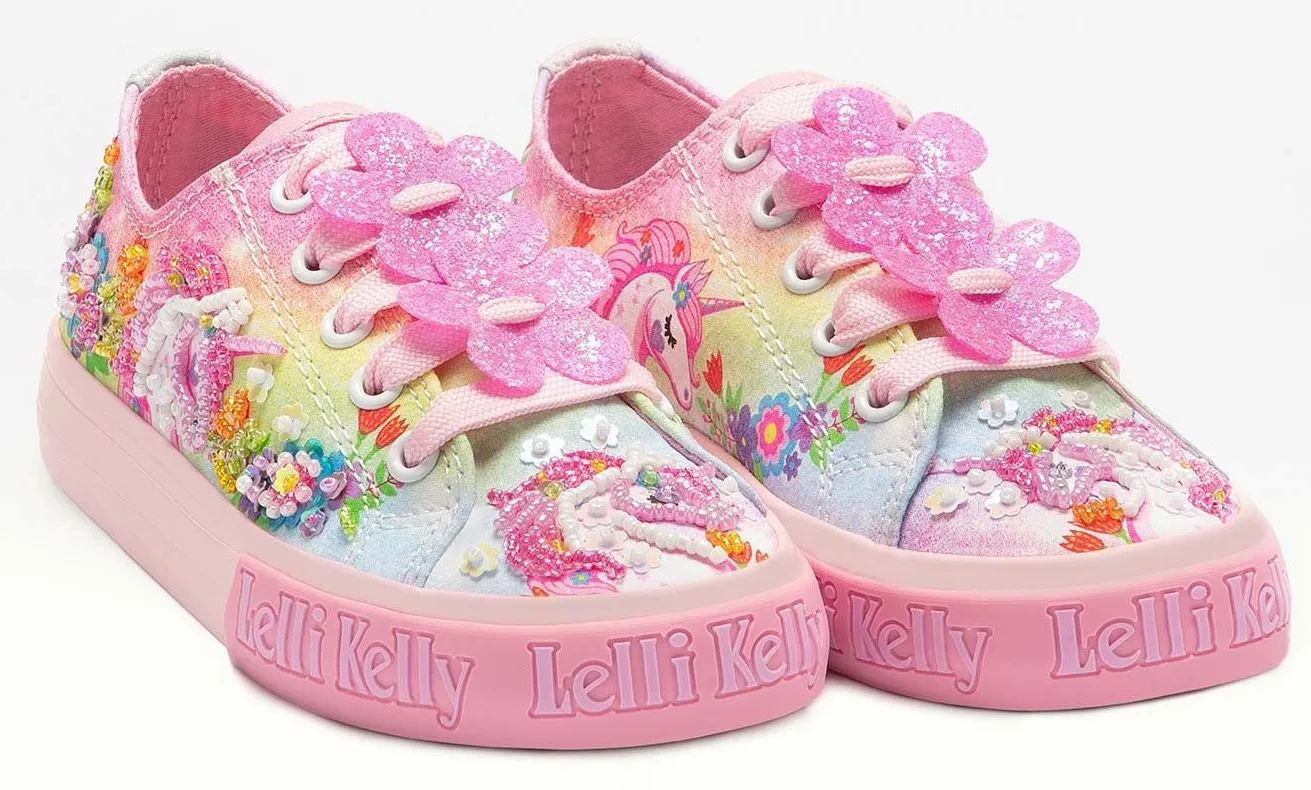 Lelli Kelly LK 1003 Unicorn Canvas Pump Trainer Shoes Fantasia Pink