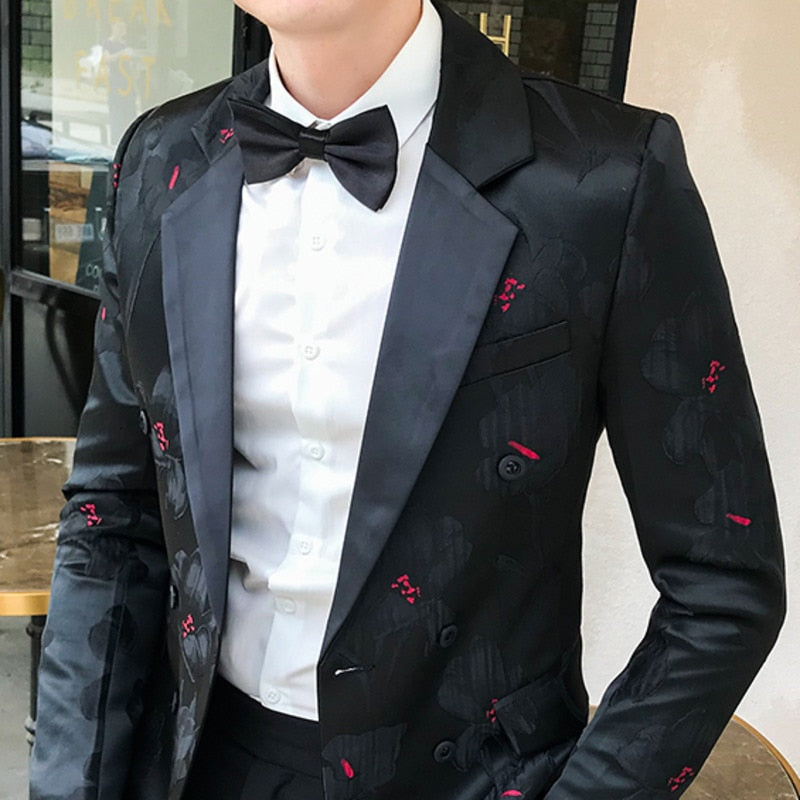 Men's Single Suit Business Style Printed Slim Fit Blazer Jacket