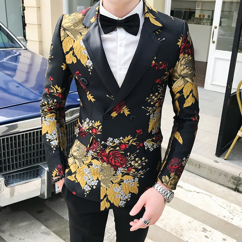 Men's Single Suit Business Style Printed Slim Fit Blazer Jacket