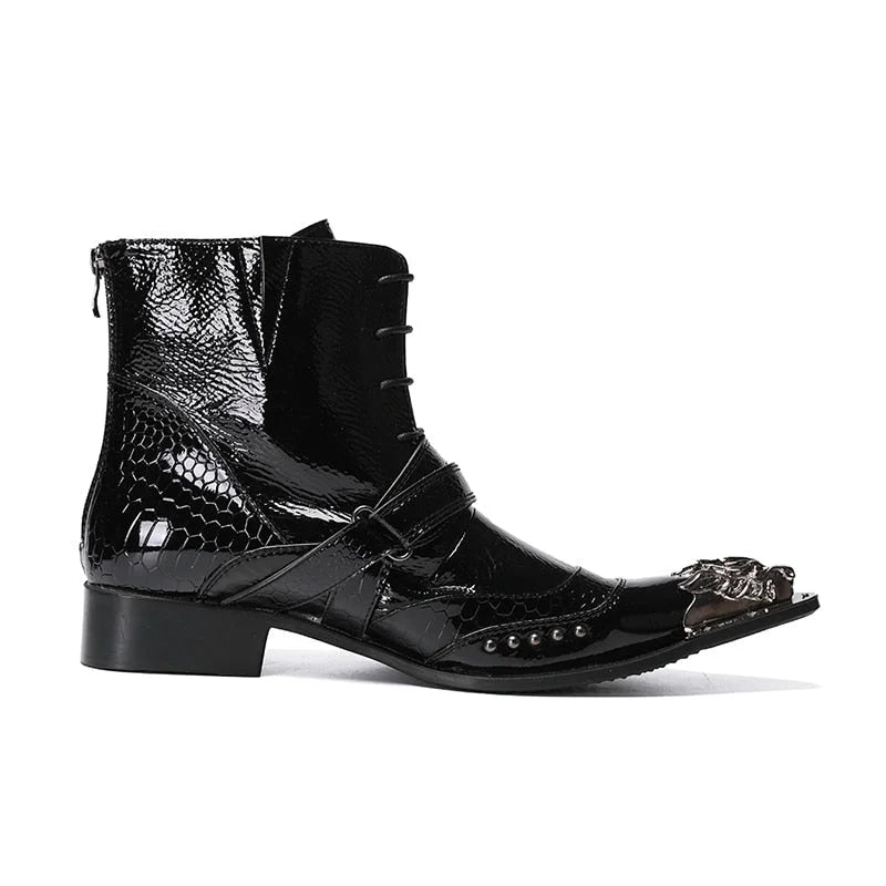 Men's Western Cowboy Fashion Pointed Metal Tip Motorcycle Party Boots