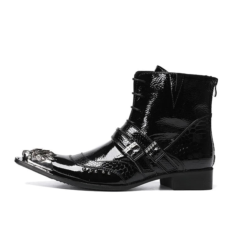 Men's Western Cowboy Fashion Pointed Metal Tip Motorcycle Party Boots