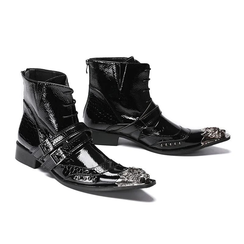 Men's Western Cowboy Fashion Pointed Metal Tip Motorcycle Party Boots