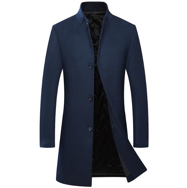 Men's Wool Blended Slim Fit Windbreaker Long-Length Outerwear Jacket