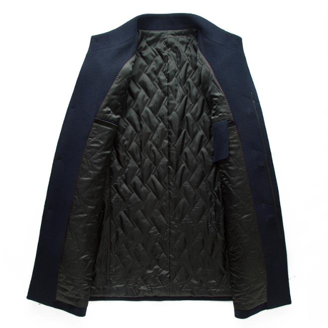 Men's Wool Blended Slim Fit Windbreaker Long-Length Outerwear Jacket