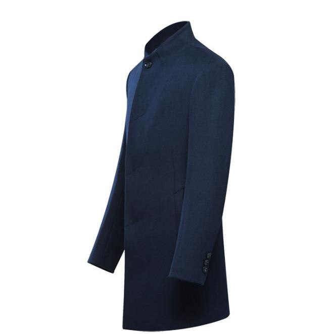 Men's Wool Blended Slim Fit Windbreaker Long-Length Outerwear Jacket