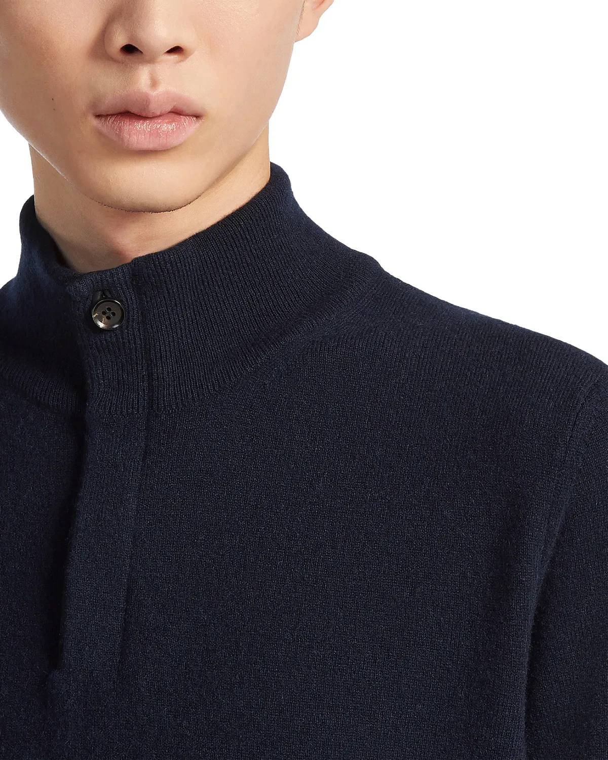 Navy Blue Oasi Cashmere Zip Mock Sweater