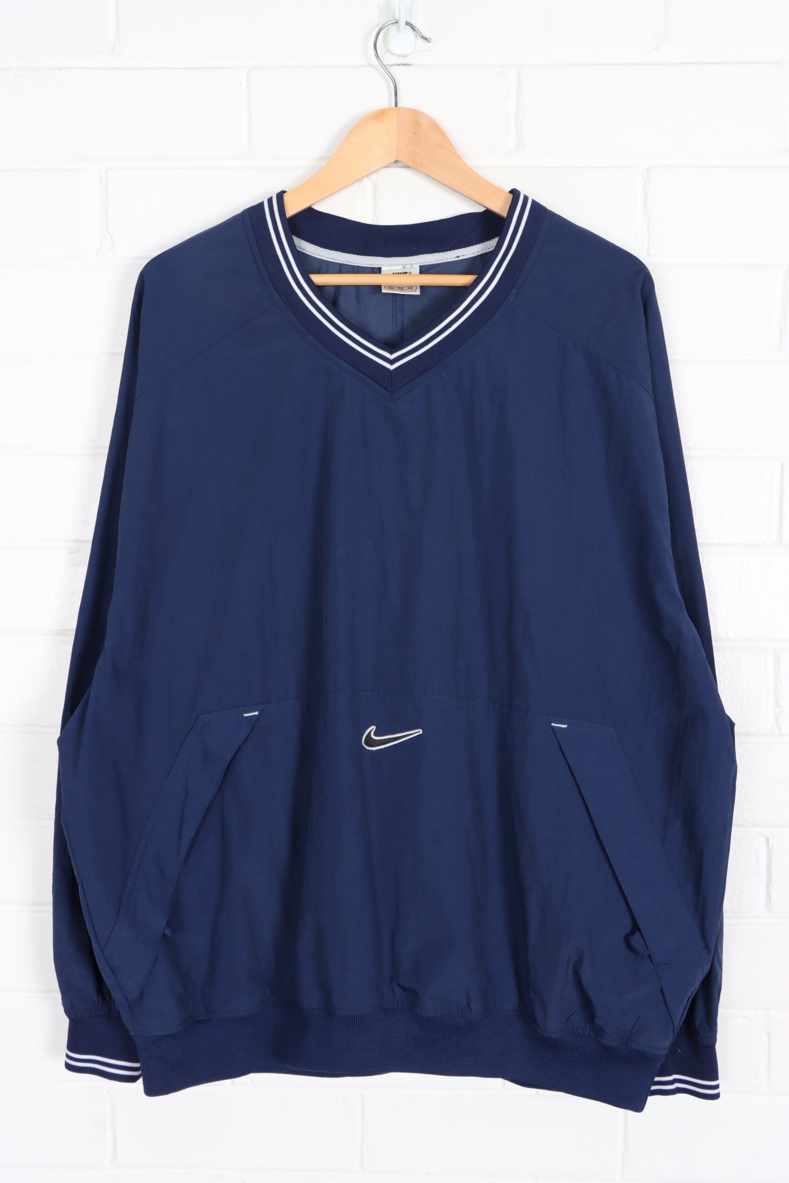 NIKE Centre Swoosh Logo Navy Blue Contrast Pull Over Windbreaker (XL)