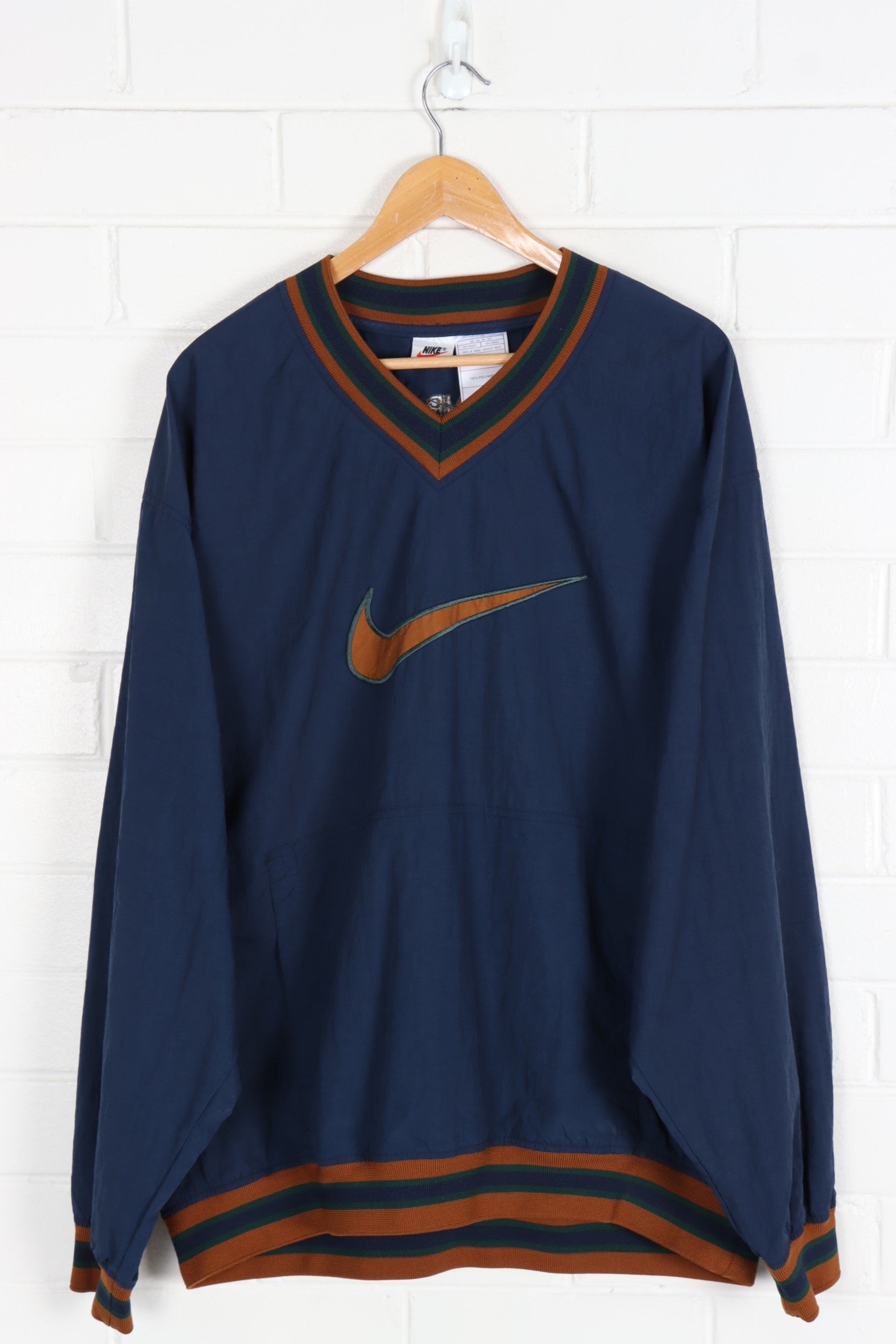 NIKE Embroidered Brown and Navy Thin Windbreaker Pull Over (3XL)