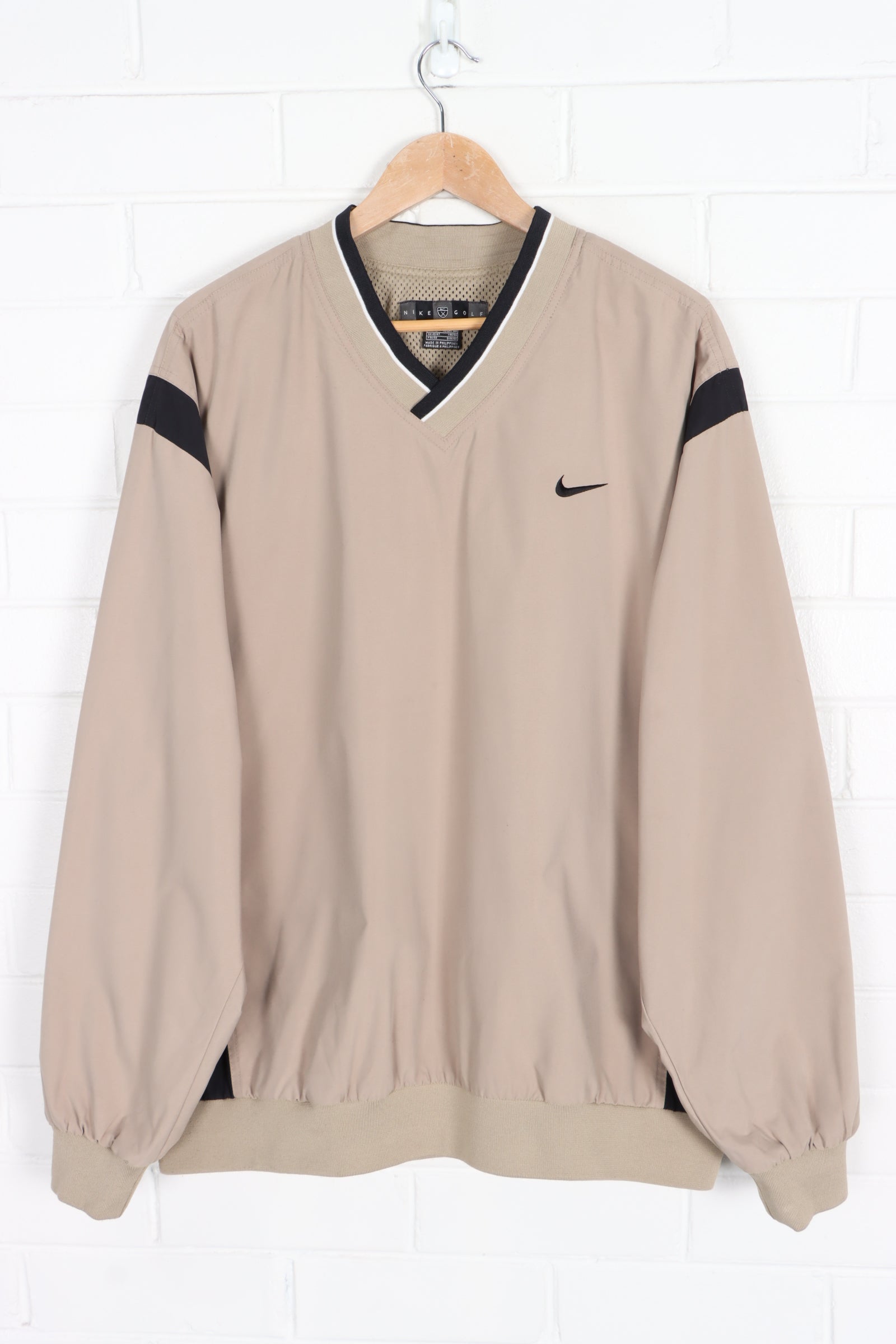 NIKE GOLF Tan & Black Embroidered Swoosh Logo Pull Over Windbreaker (XL)