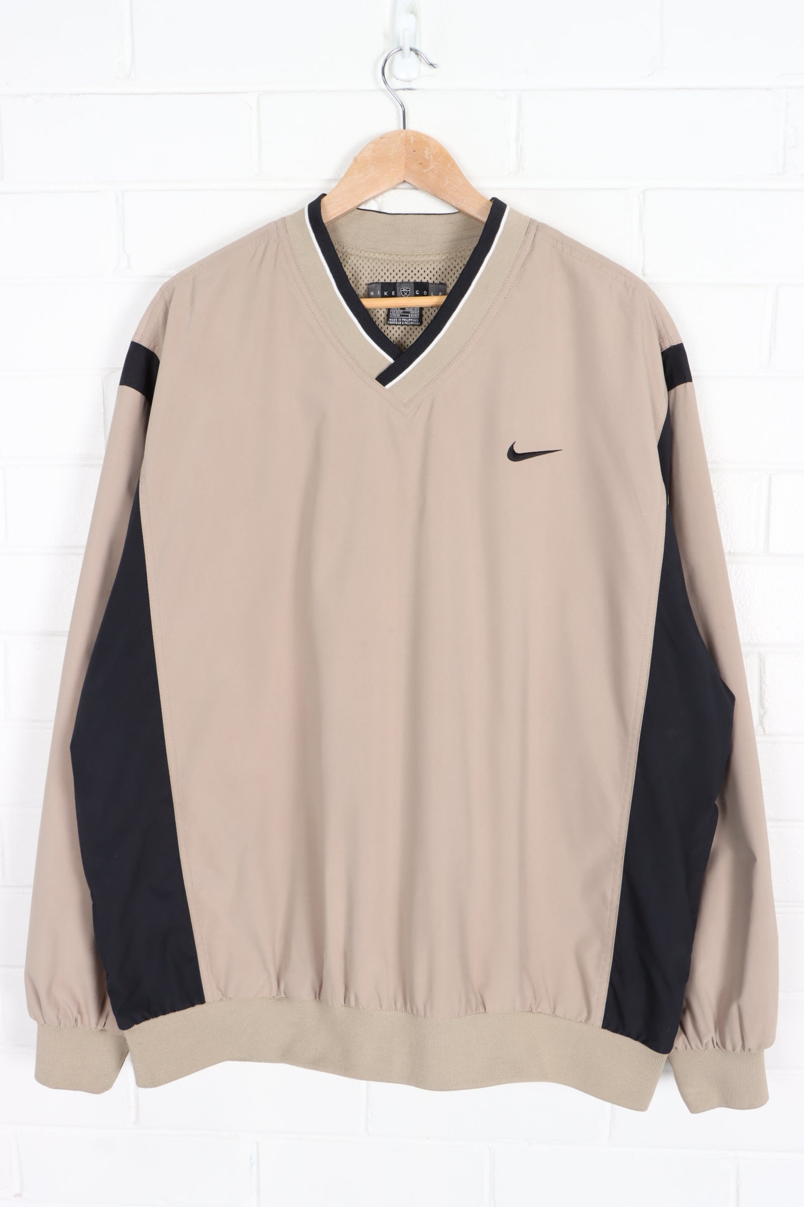 NIKE GOLF Tan & Black Embroidered Swoosh Logo Pull Over Windbreaker (XL)