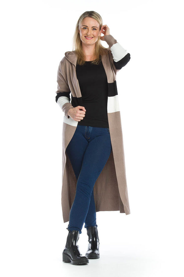 Papillon Long Ribbed Hooded Cardigan