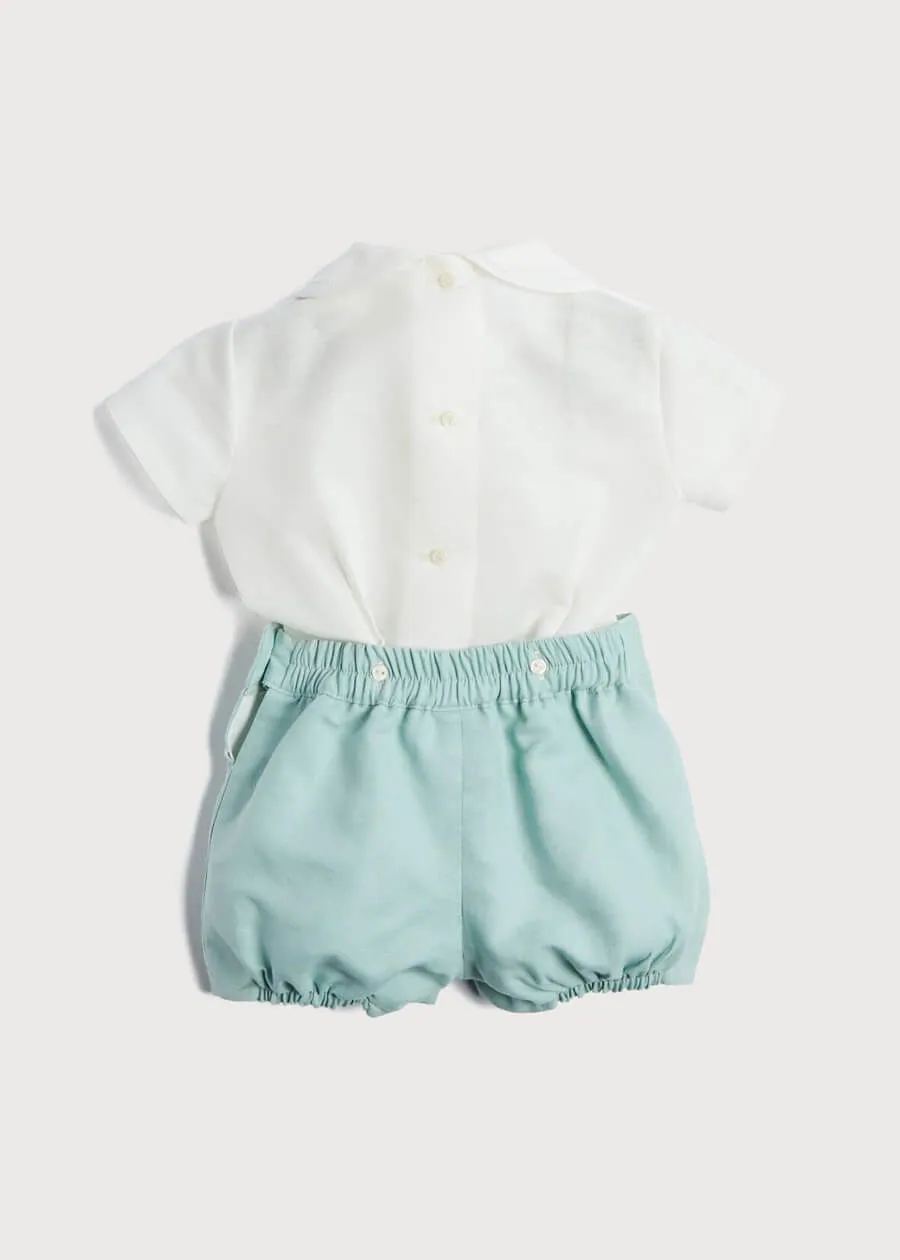 Peter Pan Collar Linen Two Piece Set in Teal (12mths-5yrs)