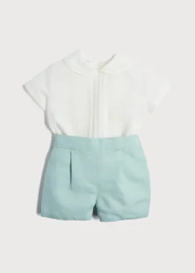 Peter Pan Collar Linen Two Piece Set in Teal (12mths-5yrs)