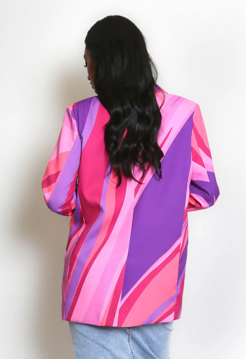 Pink Multicolour Printed Double Breasted Blazer