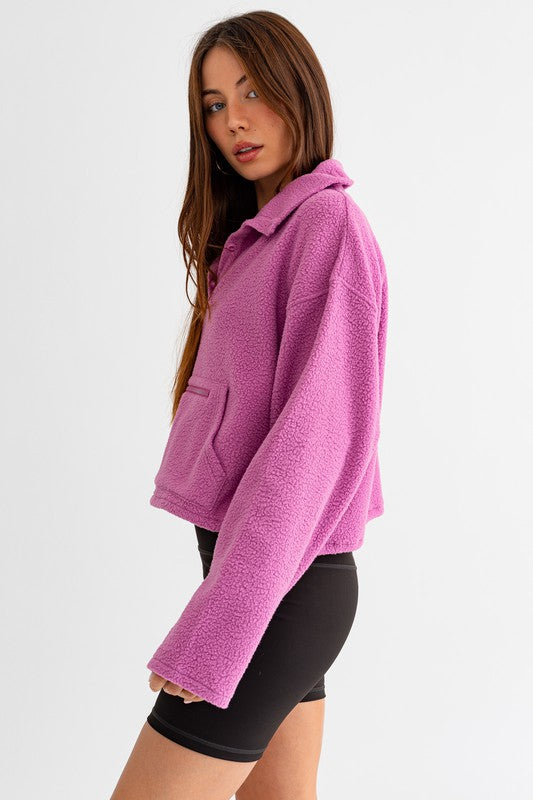 Pocket Detail Boxy Fleece Pullover Sweater