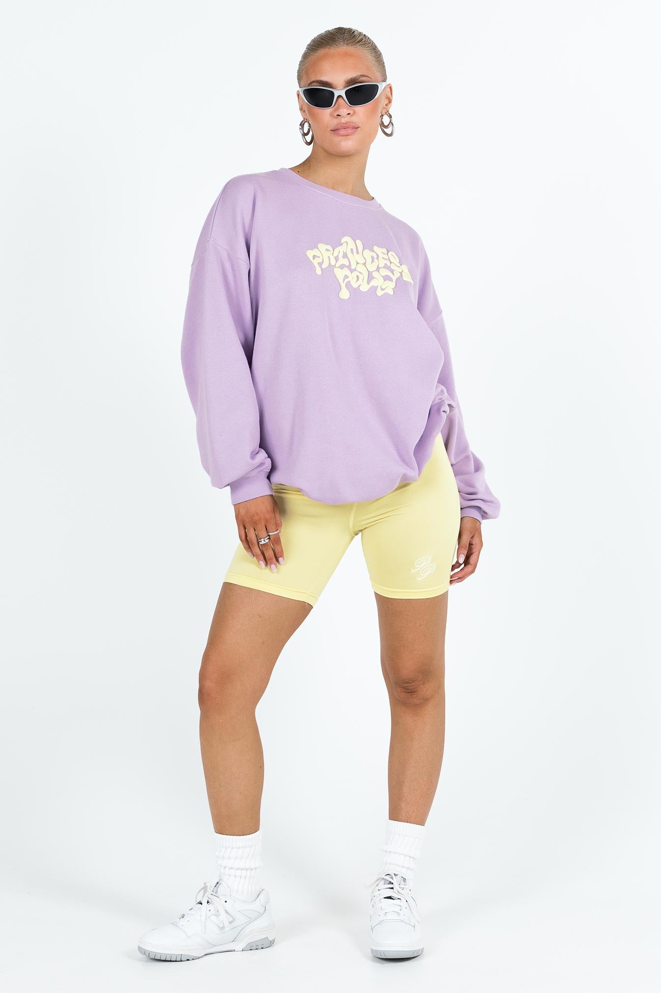 Princess Polly Crew Neck Sweatshirt Squiggle Text Lilac / Eggshell