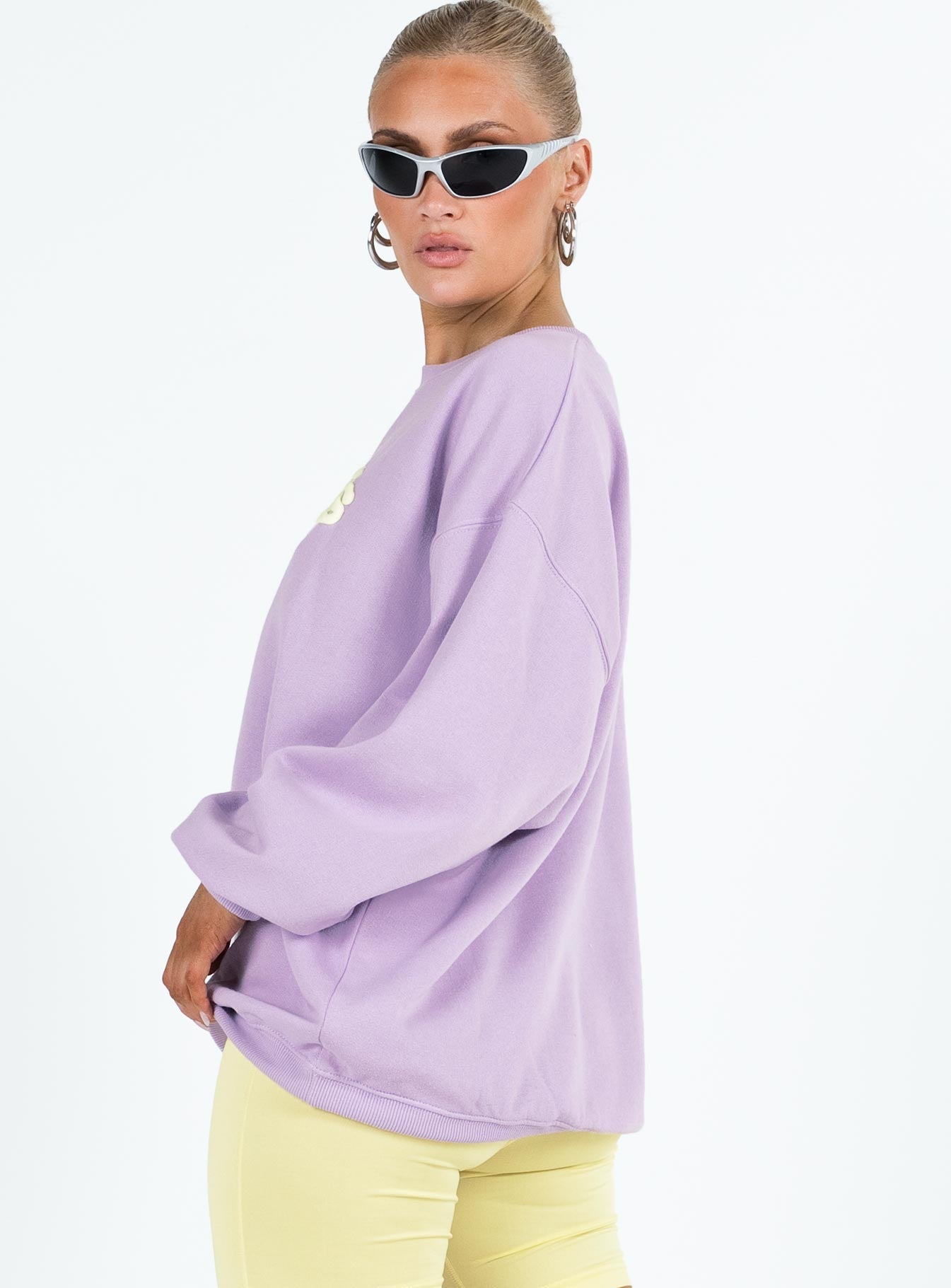 Princess Polly Crew Neck Sweatshirt Squiggle Text Lilac / Eggshell