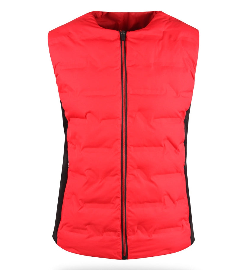 Red Contrast Golfwear Vests Zipup Waistcoats Puffer Warm Winter Stylish Mens Korean Style Outdoor Wellon