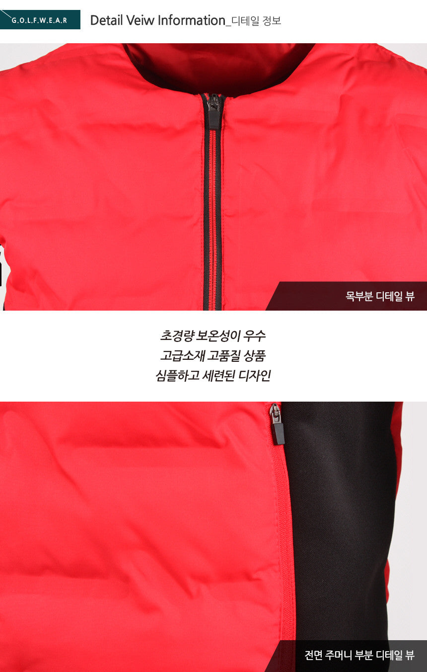 Red Contrast Golfwear Vests Zipup Waistcoats Puffer Warm Winter Stylish Mens Korean Style Outdoor Wellon