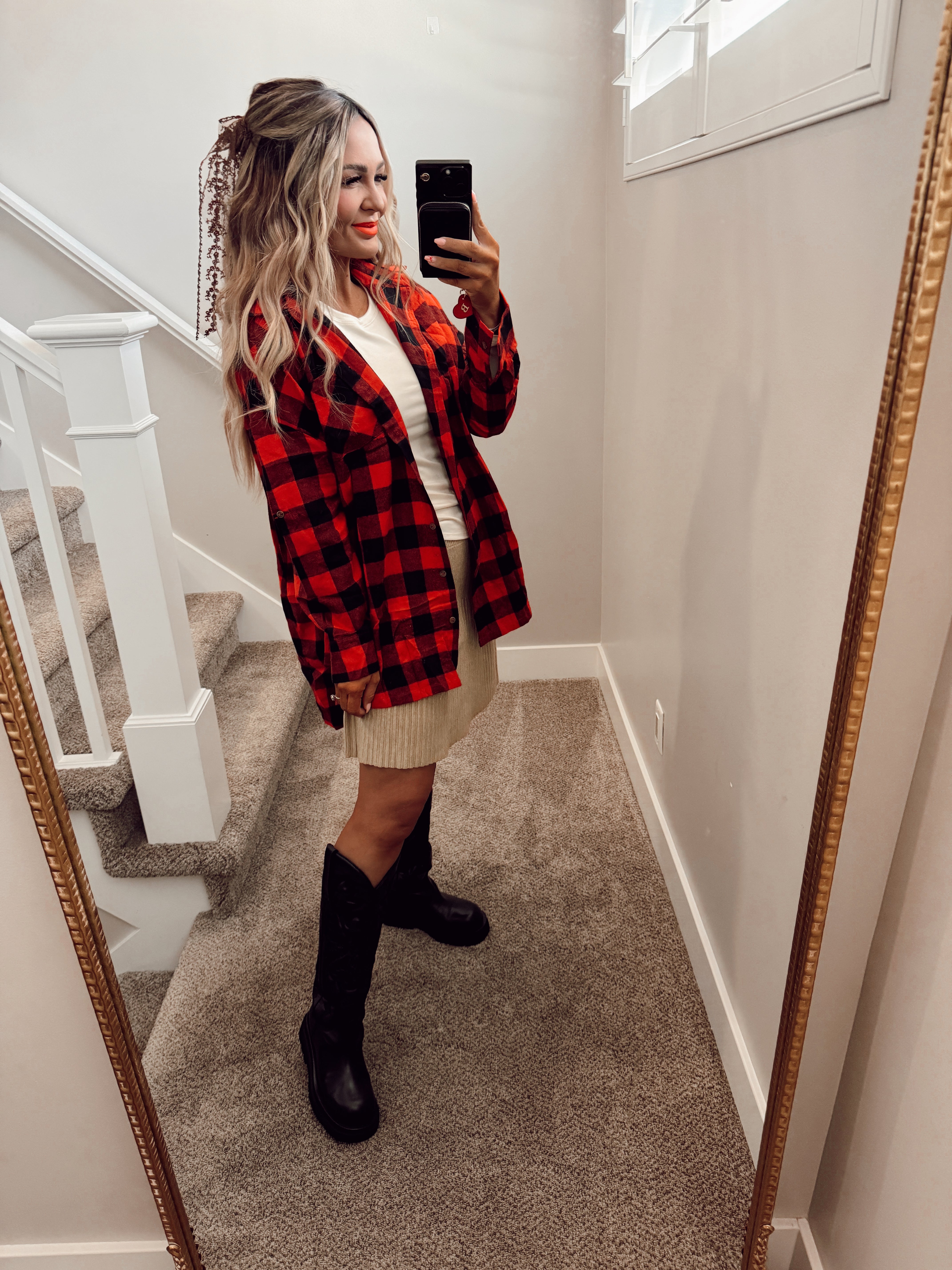 Red flannel oversized top