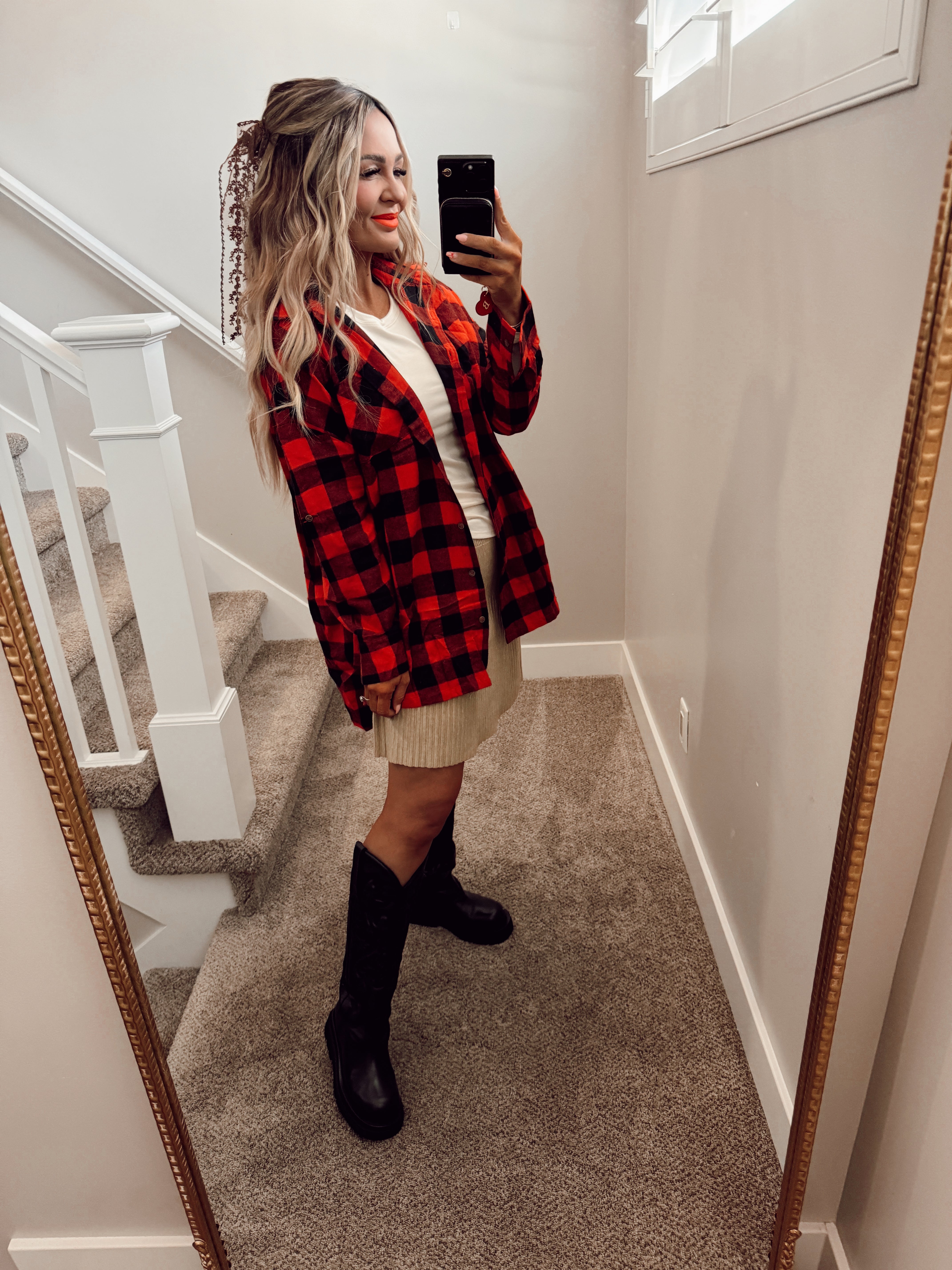 Red flannel oversized top