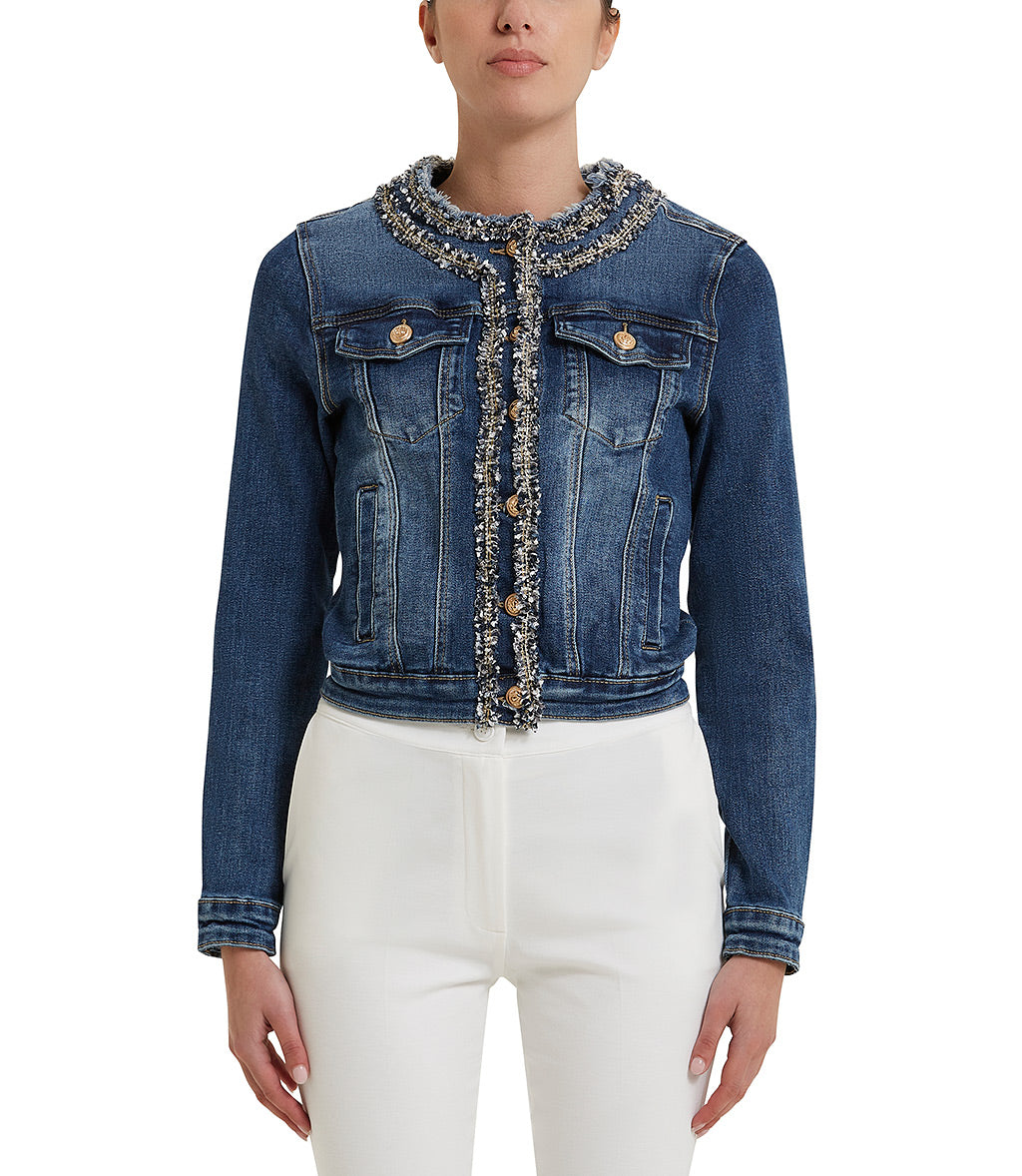 Rhinestoned-profiles blue denim jacket