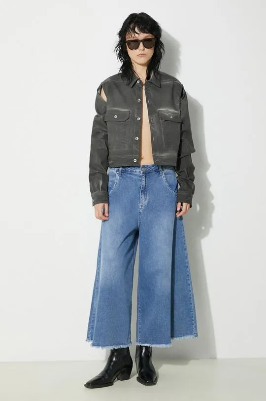 Rick Owens jacket Denim Jacket Cape Sleeve Cropped Outershirt women's gray color DS01D1702.SCF.78