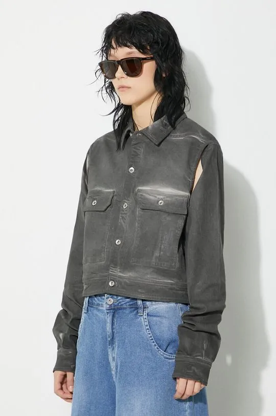 Rick Owens jacket Denim Jacket Cape Sleeve Cropped Outershirt women's gray color DS01D1702.SCF.78