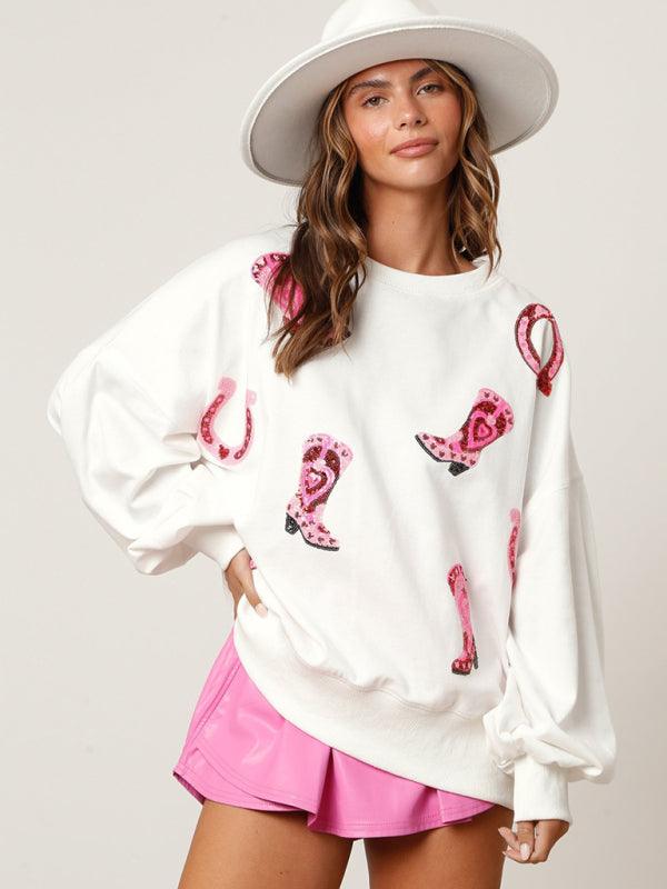 Sequined Boots Women Sweatshirt