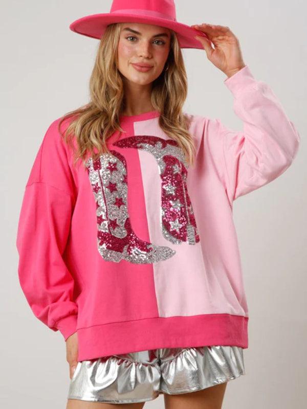 Sequined Boots Women Sweatshirt