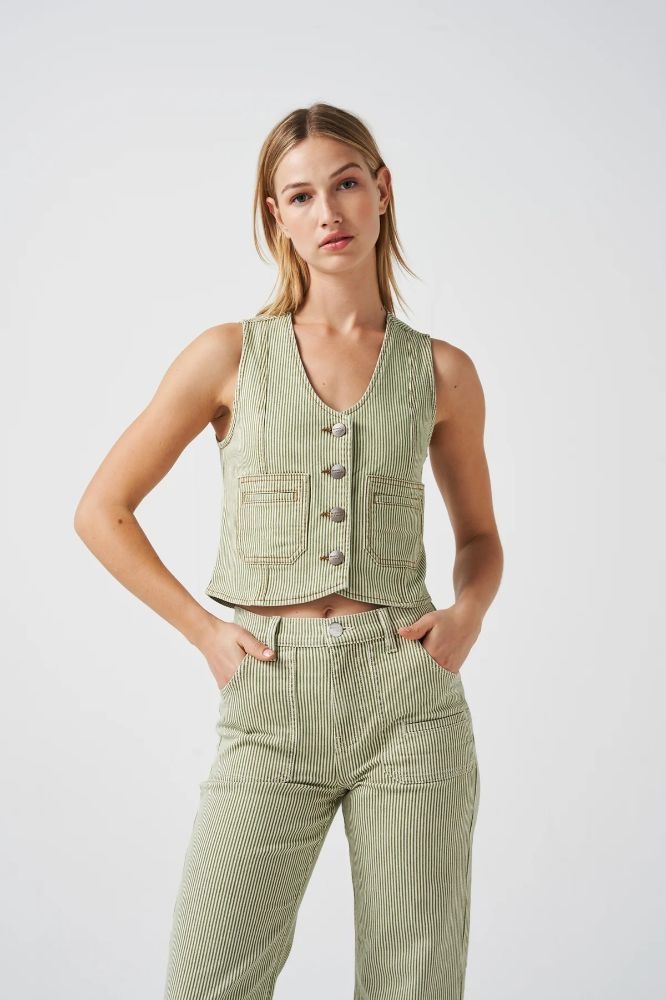 Seventy + Mochi Bea Waistcoat - Khaki Stripe