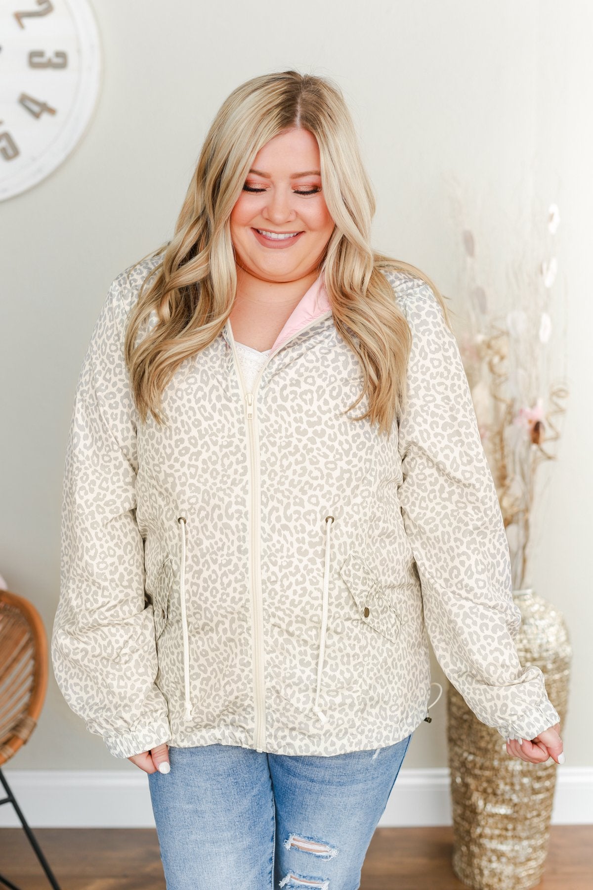 Singing In The Rain Leopard Jacket- Cream, Grey & Peach