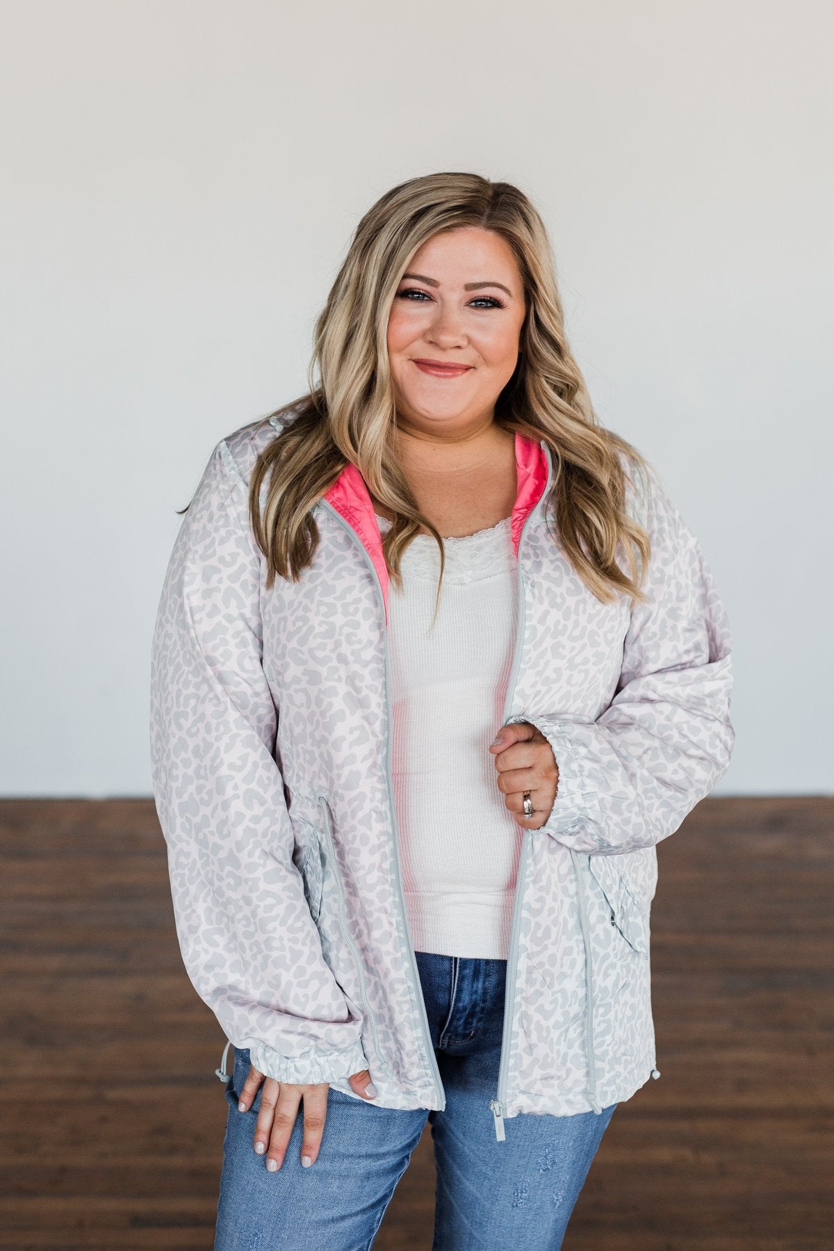 Singing In The Rain Leopard Jacket- Ivory, Grey, & Pink