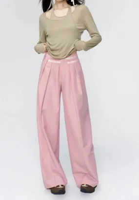 Spring trendy retro casual pants design straight wide leg high waist suit pants for women