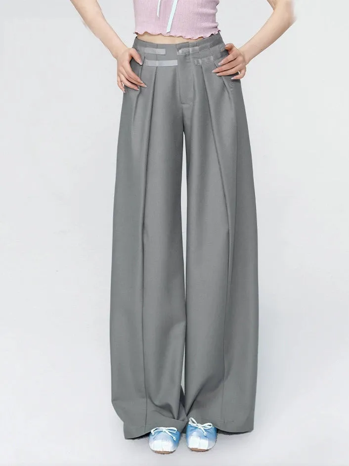 Spring trendy retro casual pants design straight wide leg high waist suit pants for women