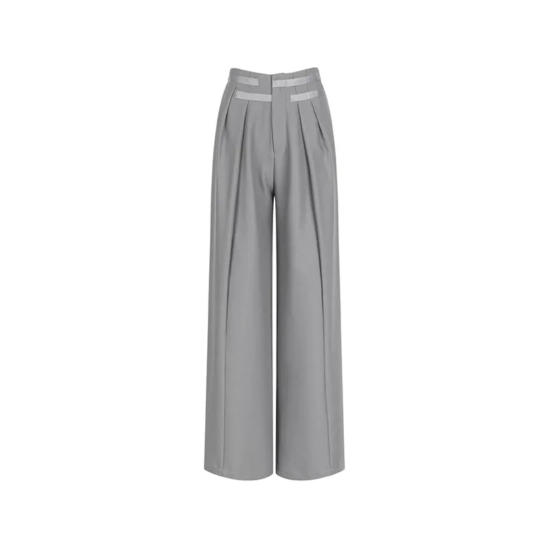 Spring trendy retro casual pants design straight wide leg high waist suit pants for women