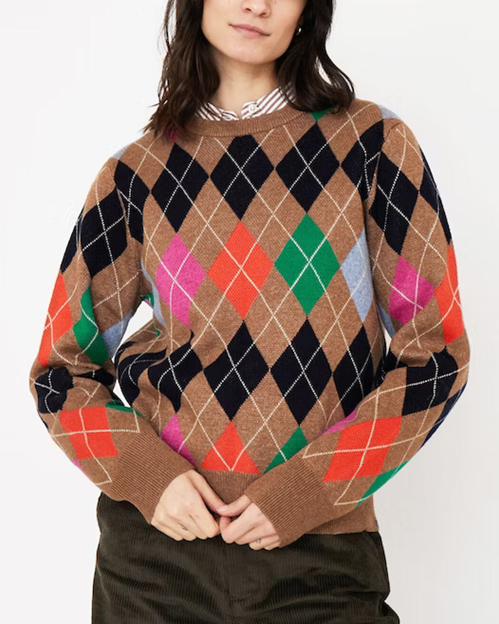 The Heidi Long Sleeve Argyle Sweater in Camel