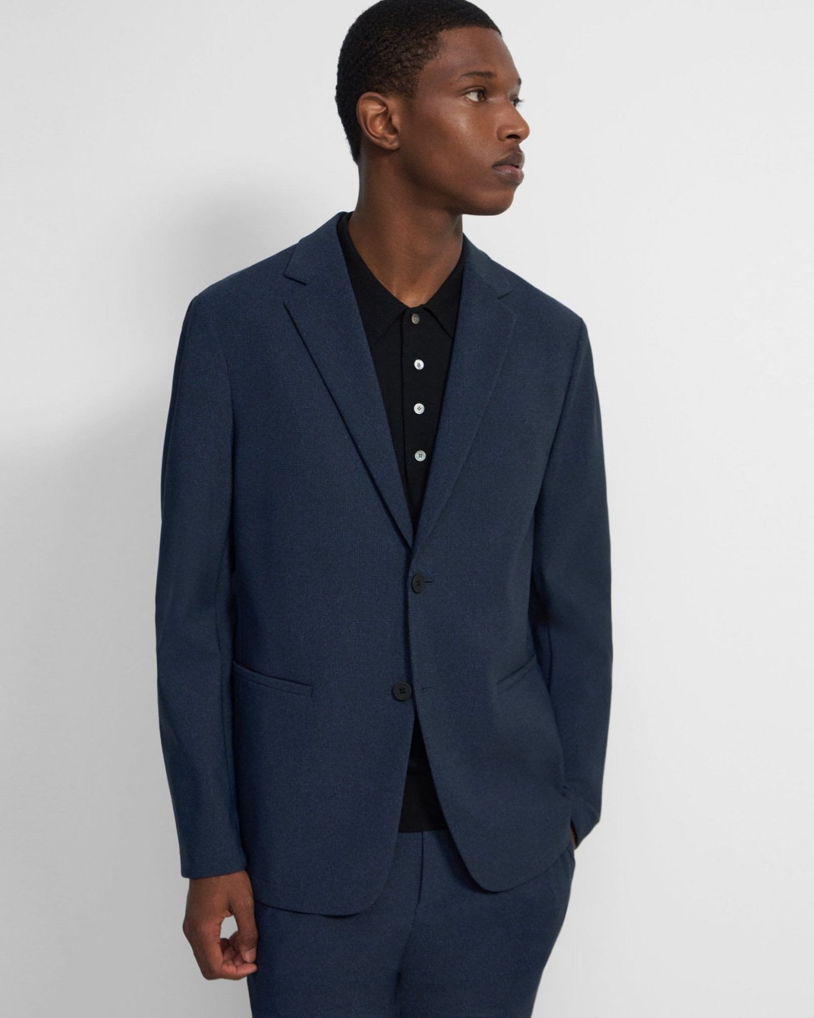 Theory Clinton Blazer in Printed Precision Ponte in Blue Melange