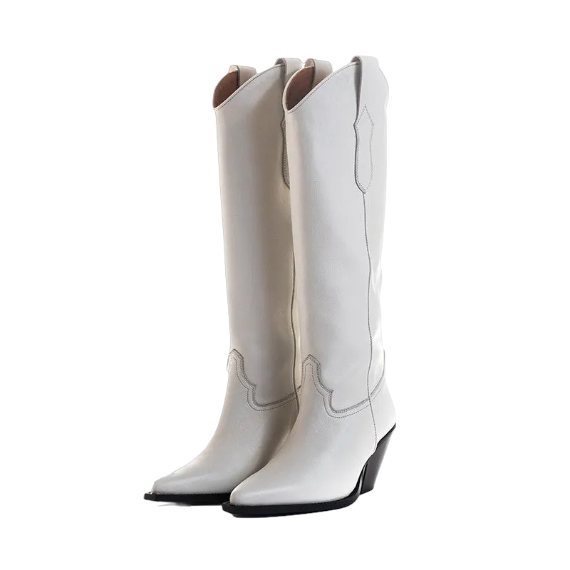 TORAL OFF-WHITE LEATHER KNEE-HIGH BOOTS