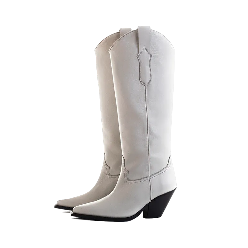 TORAL OFF-WHITE LEATHER KNEE-HIGH BOOTS