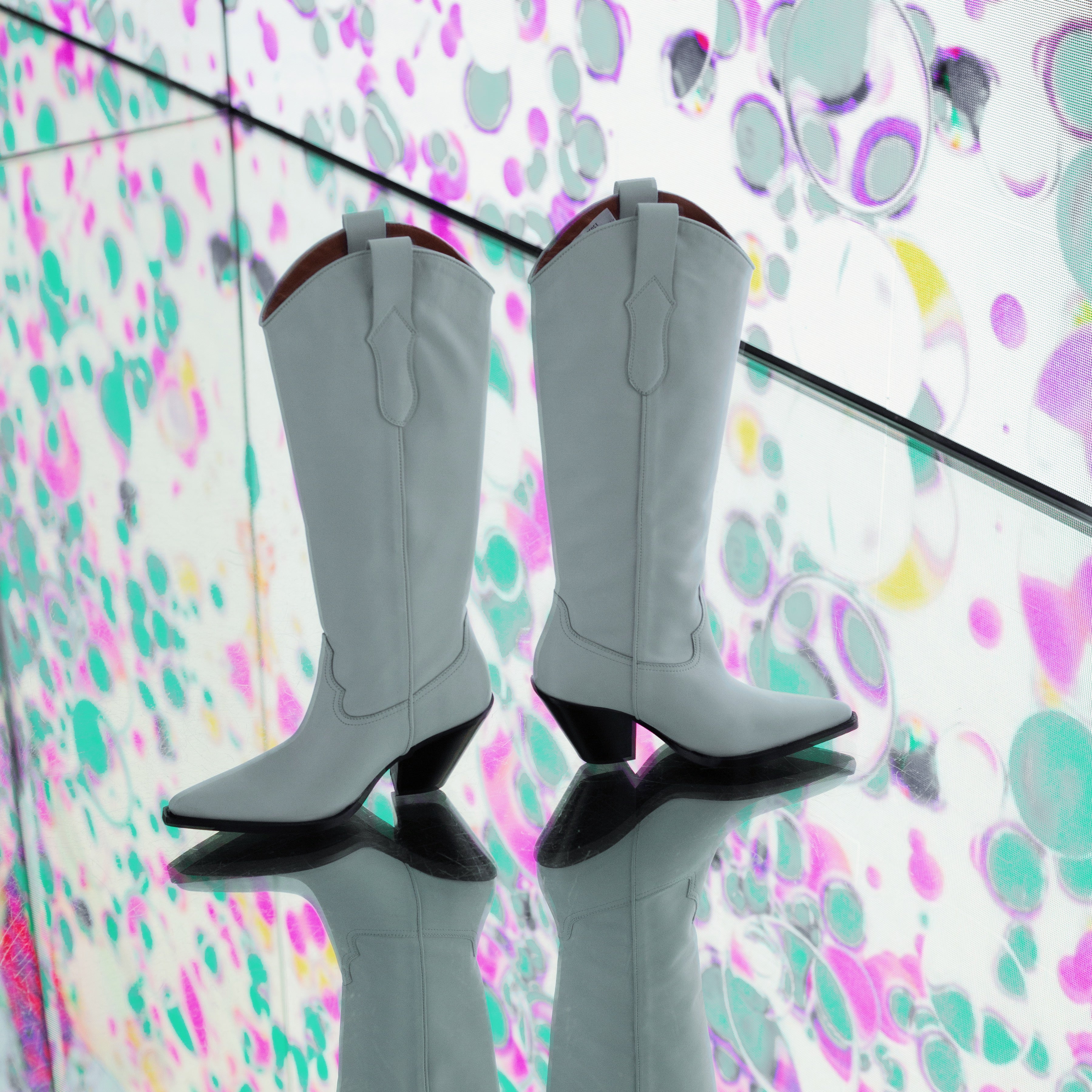 TORAL OFF-WHITE LEATHER KNEE-HIGH BOOTS