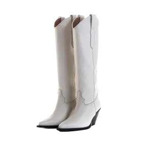 TORAL OFF-WHITE LEATHER KNEE-HIGH BOOTS