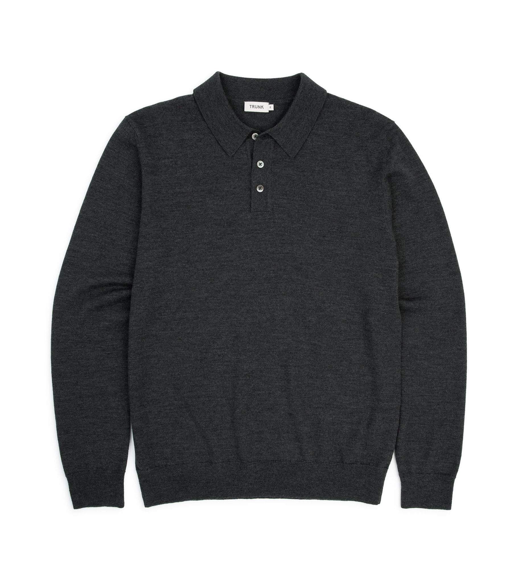 Trunk Enford Merino Knit Long Sleeve Polo Shirt: Charcoal