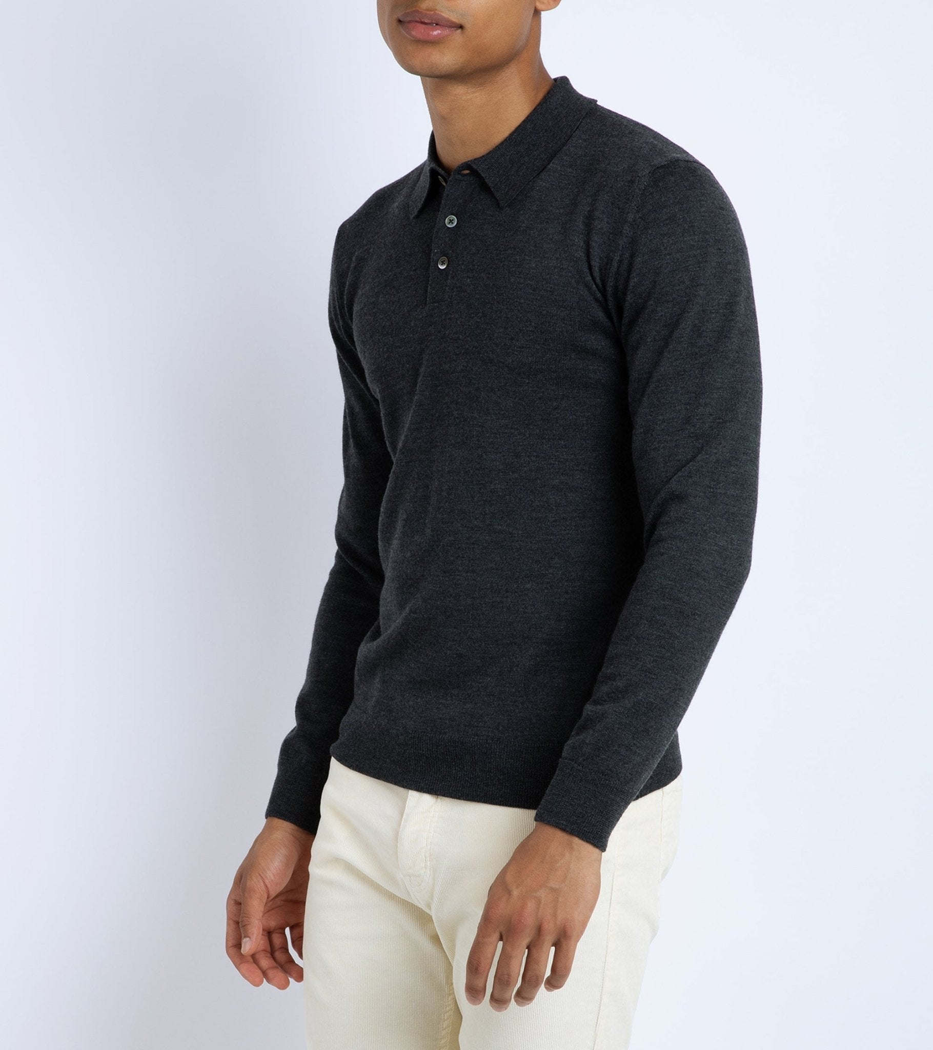 Trunk Enford Merino Knit Long Sleeve Polo Shirt: Charcoal