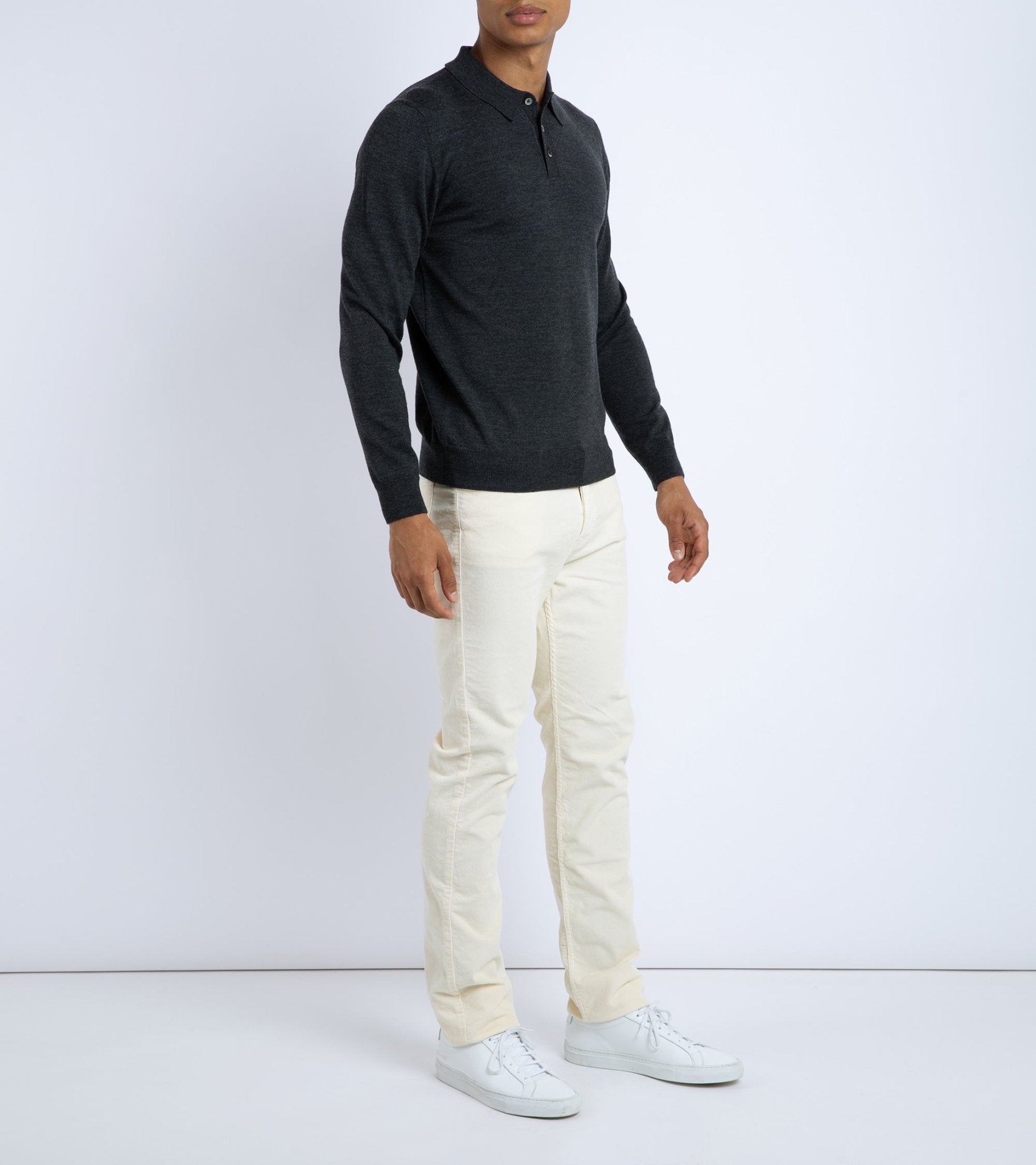 Trunk Enford Merino Knit Long Sleeve Polo Shirt: Charcoal