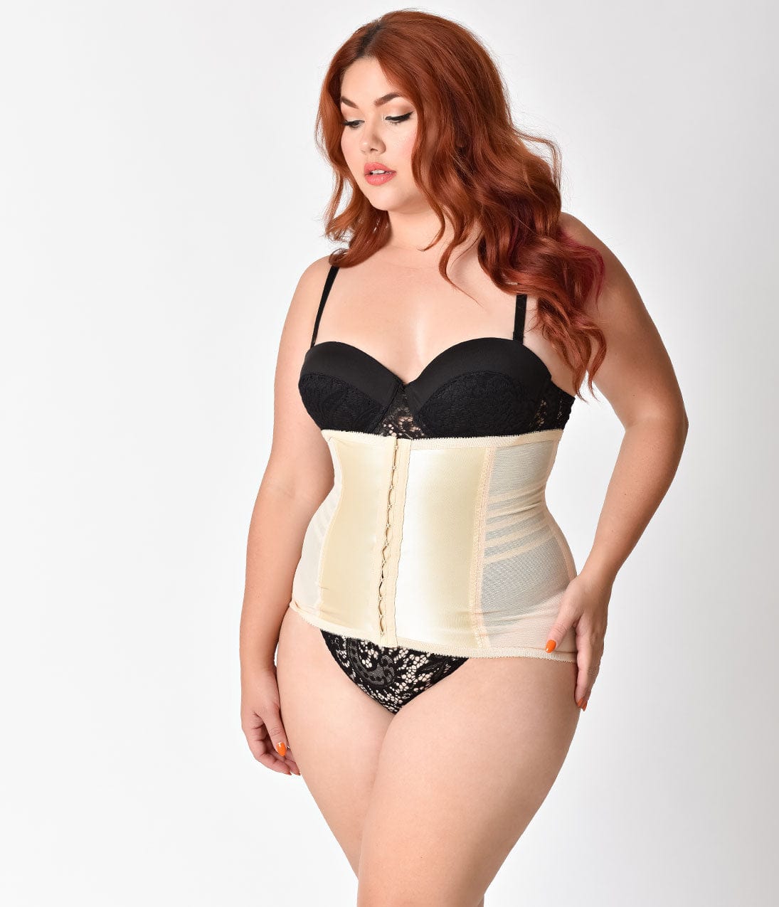 Unique Vintage Plus Size 1950s Beige Stretch Waist Cincher