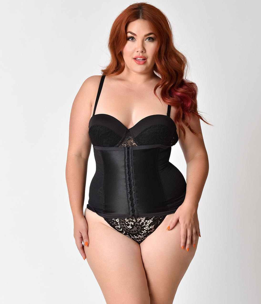 Unique Vintage Plus Size 1950s Black Stretch Power Mesh Waist Cincher