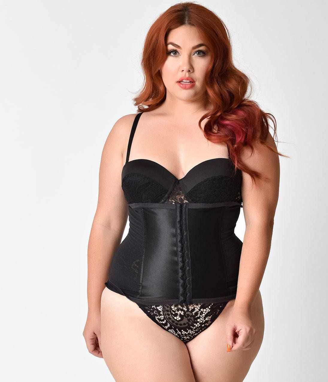 Unique Vintage Plus Size 1950s Black Stretch Power Mesh Waist Cincher