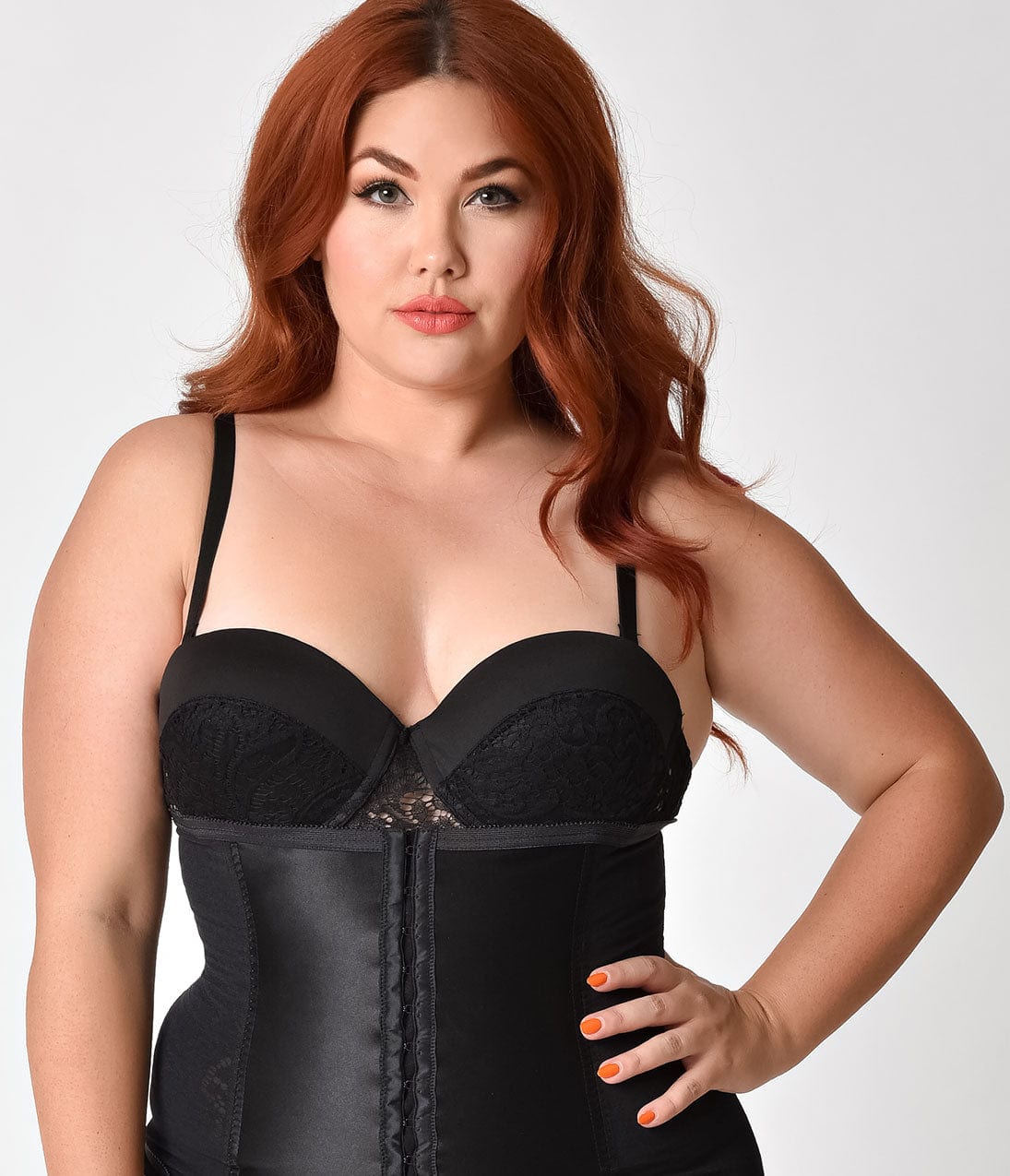 Unique Vintage Plus Size 1950s Black Stretch Power Mesh Waist Cincher