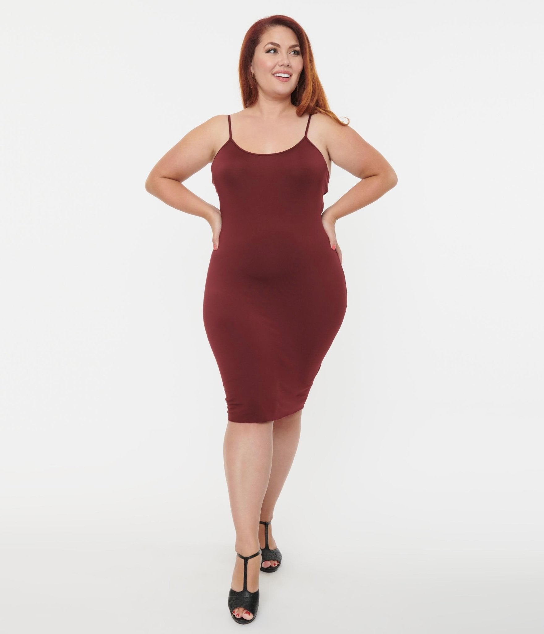 Unique Vintage Plus Size Burgundy Long Slip